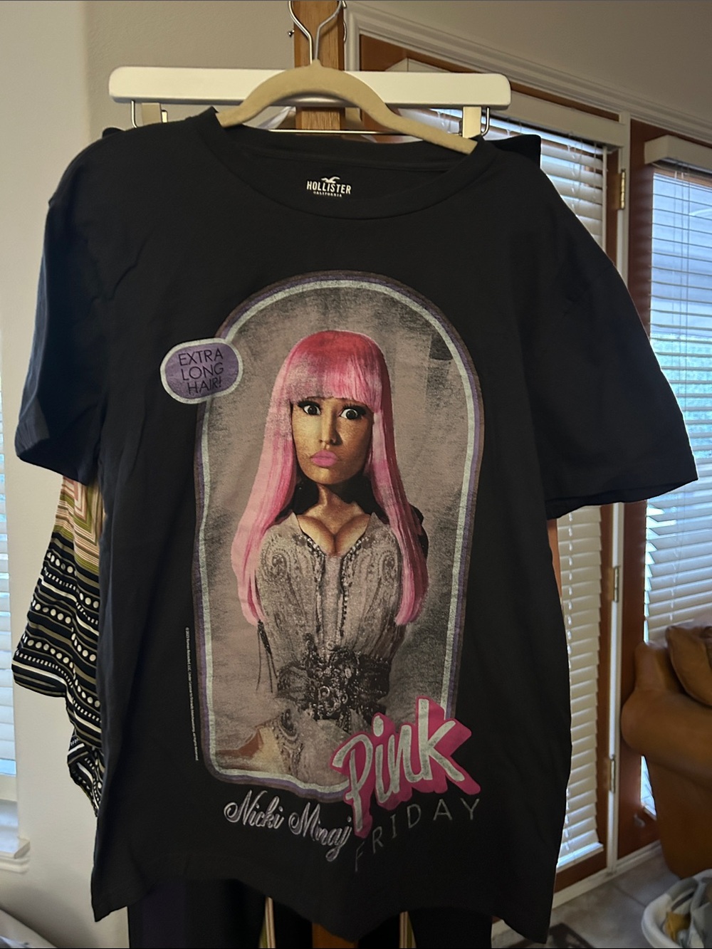 Hollister Black Tee with Pink Graphic Doll Print